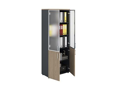 Шкаф NW 2080/2G  со стеклом вяз натуральный/антрацит