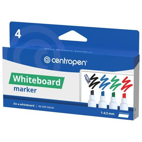 Маркеры стираемые для белой доски НАБОР 4 шт., 4 ЦВЕТА, CENTROPEN "Dry-Wipe", 8569/4, 1-4,5 мм, 585690401