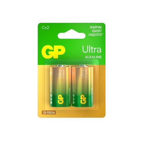 Батарейки GP Ultra, С (LR14, 14 А), алкалиновые, КОМПЛЕКТ 2 шт., блистер, 14AU-2CR2