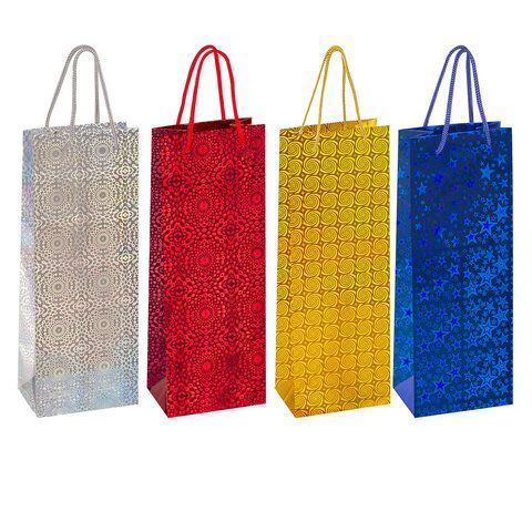 Пакет подарочный для бутылки 36x13x8см (B) НАБОР 8шт, голография, ассорти, ЗОЛОТАЯ СК, 609735