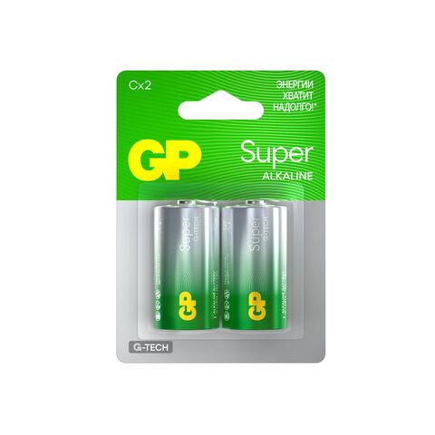 Батарейки GP Super, С (LR14, 14А), алкалиновые, КОМПЛЕКТ 2 шт., блистер, 14A-2CR2