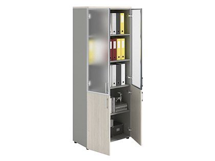 Шкаф NW 2080/2G со стеклом белое дерево/серый