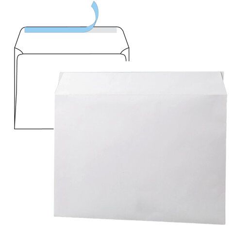 Конверты С4 (229х324 мм), отрывная лента, 100 г/м2, КОМПЛЕКТ 500 шт., внутренняя запечатка, С4НКРс(серая)