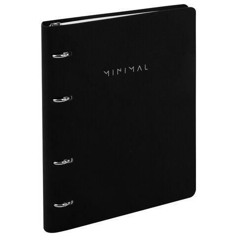 Тетрадь на кольцах А5, 175х215 мм, 120 л., под кожу, BRAUBERG VISTA, "Minimal", черный, 405215