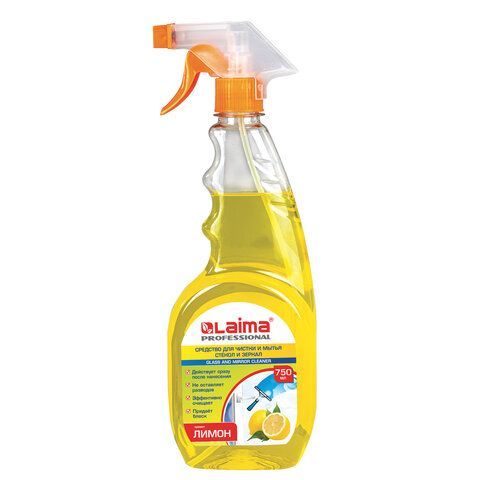 Средство для мытья стекол и зеркал 750 мл, LAIMA PROFESSIONAL "Лимон", распылитель, 604653 