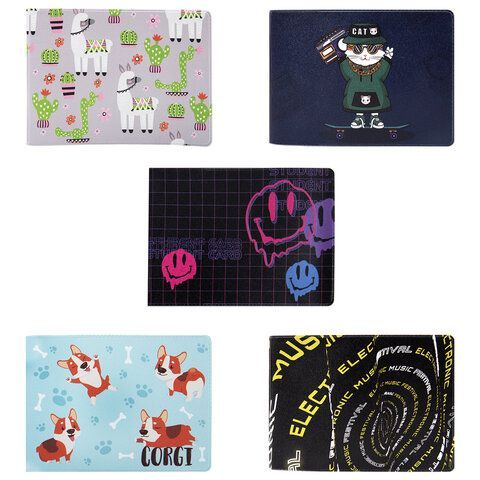 Обложка для удостоверения, пропуска, студенческого билета АССОРТИ, 77х214 мм, принт, кожзаменитель, ДПС, 6000