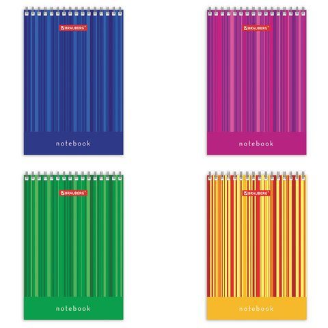 Блокнот МАЛЫЙ ФОРМАТ (97х145 мм) А6, 40 л., гребень, картон, клетка, BRAUBERG, "Полоски", 129822