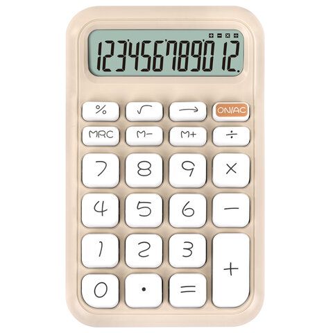 Калькулятор настольный BRAUBERG KW-500-BG (93x148 мм), 3D кнопки, 12 разрядов, бежевый, 272955