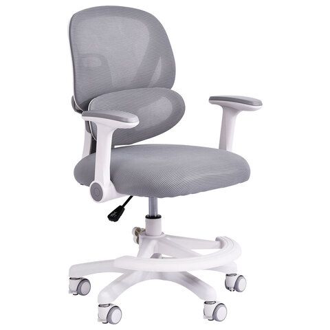 Кресло детское с подставкой для ног BRABIX KIDS MG-220, сетка/ткань TW, серое, 533315