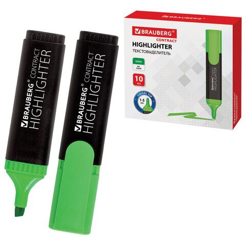 Текстовыделитель BRAUBERG "Contract", ЗЕЛЕНЫЙ, линия 1-5 мм, 150390