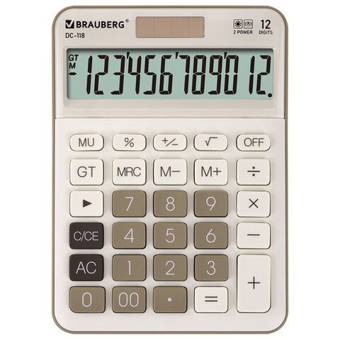 Калькулятор настольный BRAUBERG DC-118-BG (175х126 мм), 12 разрядов, двойное питание, бежевый,272963