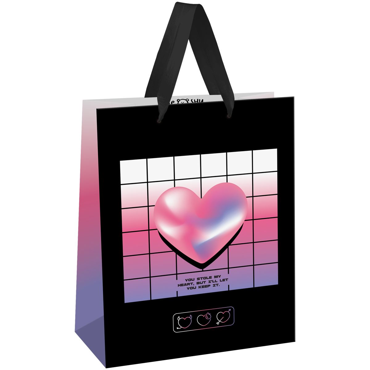 Пакет подарочный 11*14*6,5см MESHU "Heart",  матовая ламинация