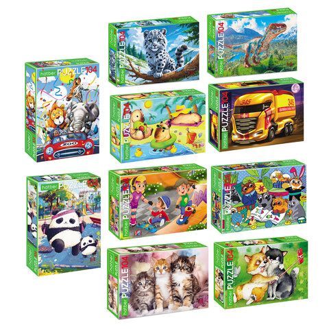 Пазл картонный 104 элемента АССОРТИ, 220х320 мм, HTB