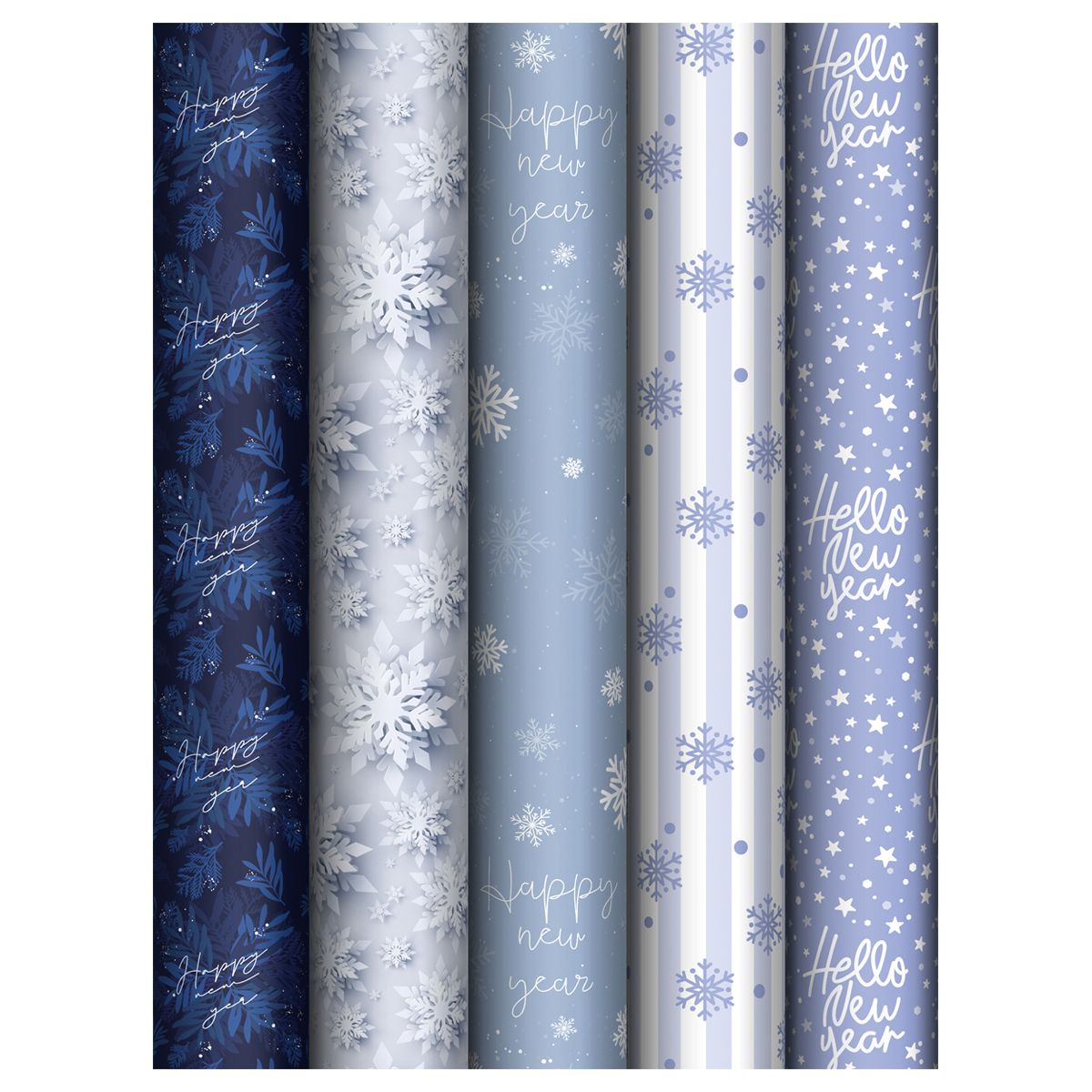 Упаковочная бумага глянц. 70*100см, MESHU "Snowfall", 80г/м2, ассорти 5 дизайнов