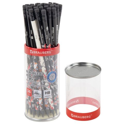 Карандаш чернографитный BRAUBERG "FISH KOI", 1 шт, HB, с ластиком, корпус ассорти, 182027