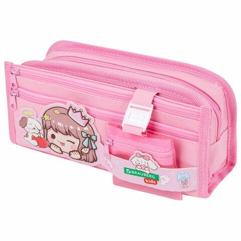 Пенал мягкий BRAUBERG KIDS, 3 отделения, кармашек на карабине, полиэстер, Sweet friends, 22х10х7 см, 273558