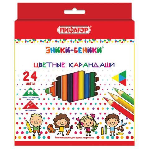Карандаши цветные ПИФАГОР "ЭНИКИ-БЕНИКИ", 24 цвета, классические, заточенные, 181348