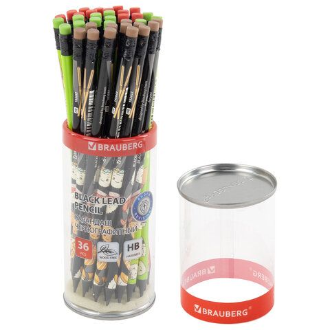 Карандаш чернографитный BRAUBERG "JAPAN FOOD", 1 шт, HB, с ластиком, корпус ассорти, 182022