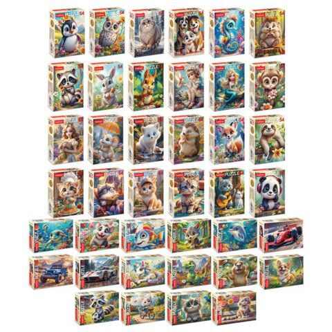 Пазл картонный 54 элемента "ОЧАРОВАТЕЛЬНЫЕ МОРДАШКИ", АССОРТИ, 40 видов, 175х130 мм, HATBER