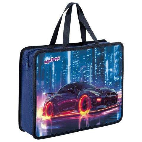 Папка на молнии с ручками ЮНЛАНДИЯ А4, 1 отделение, пластик, 80 мм, Fire wheels, 273364