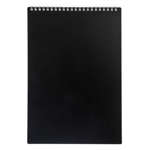 Блокнот БОЛЬШОЙ ФОРМАТ А4, 80 л., гребень, обложка пластик "VELVET", клетка, HATBER, черный, 081540, 80Б4В1гр_01601