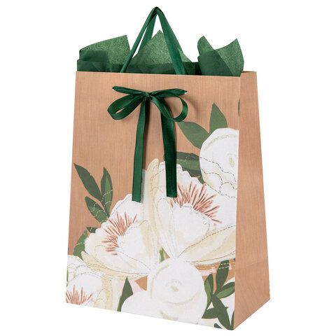 Пакет подарочный (1 штука) 26х13х32 см (L), "Flower Kraft", с тишью, глиттер, ЗОЛОТАЯ СКАЗКА, 700838