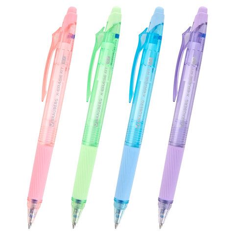 Ручка гелевая стираемая автоматическая BRAUBERG "X-ERASE RT PASTEL COLOR", СИНЯЯ, пишущий узел 0,7 мм, линия письма 0,5 мм, 144424