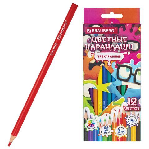 Карандаши цветные кросс-серия МОНСТРИКИ, 12 цветов, трехгранные, BRAUBERG, 182112