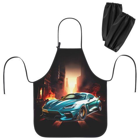 Фартук с нарукавниками для уроков труда ЮНЛАНДИЯ, регулировка по росту, 46х54 см, Fire car, 273768