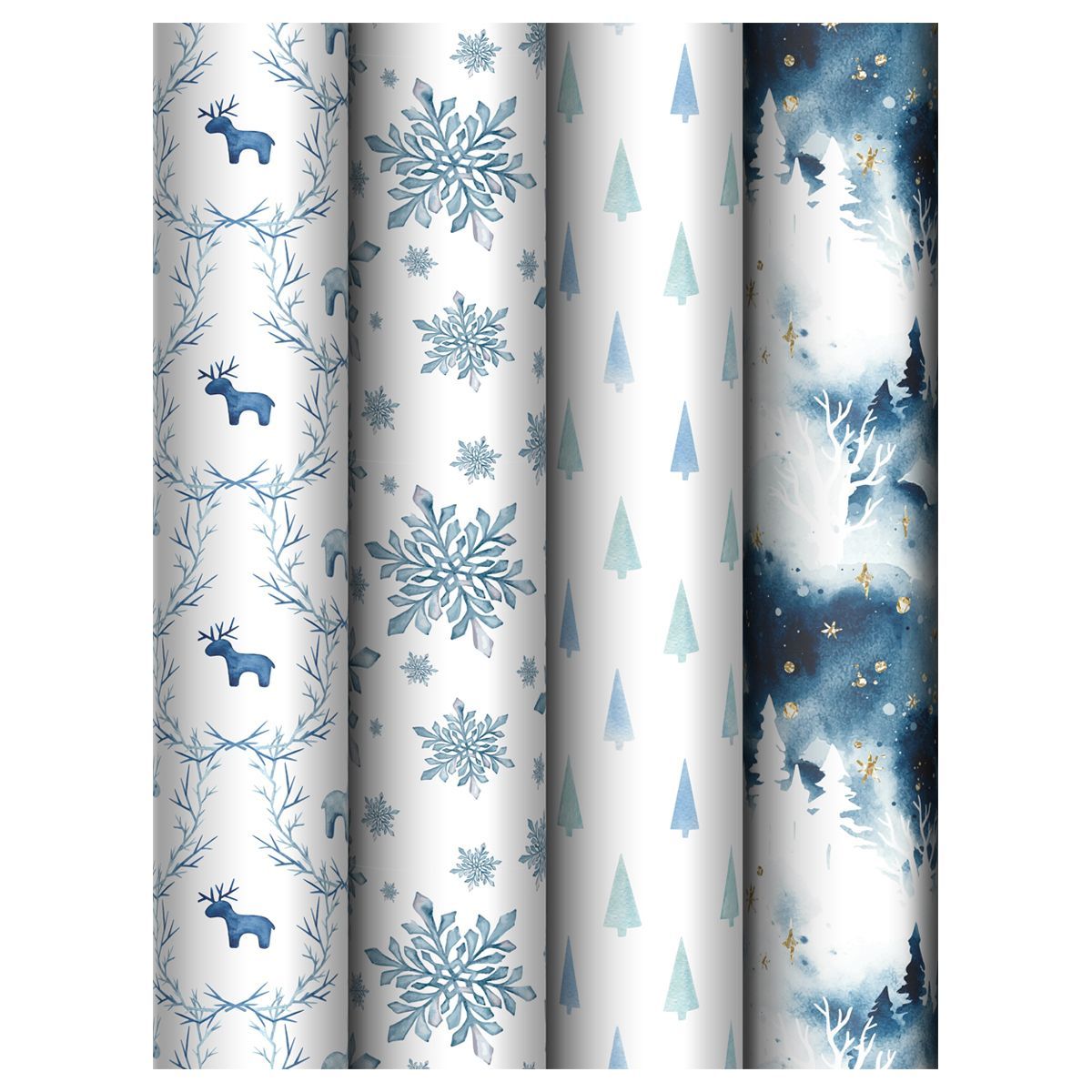 Упаковочная бумага глянц. 70*100см, MESHU "Christmas toys", 80г/м2, ассорти  4 дизайна