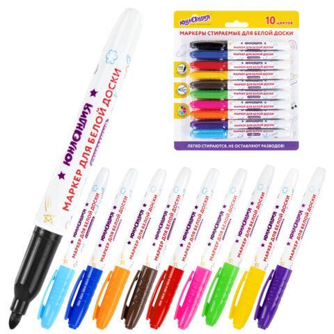 картинка Маркеры стираемые для белой доски НАБОР 10 ЦВЕТОВ, ЮНЛАНДИЯ "COLORWAY", 3 мм, 152100 от магазина