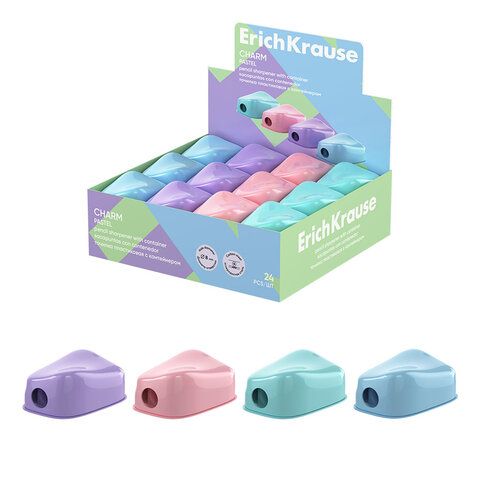 Точилка ERICH KRAUSE Charm Pastel, с контейнером, пластиковая, корпус ассорти, 60031