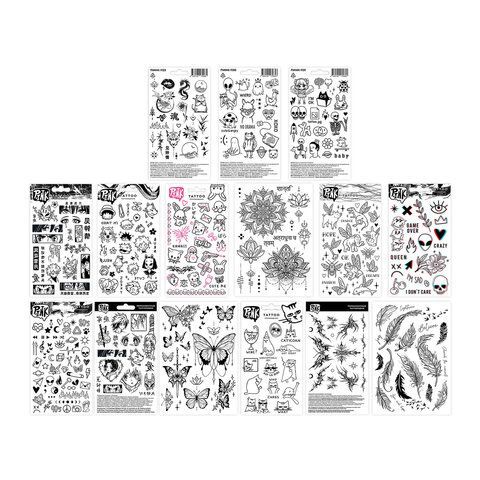Наклейки-тату переводные АССОРТИ, Ч/Б, 11х20 см, PRIORITY