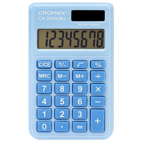 Калькулятор карманный CROMEX (КРОМЕКС) CX-210N-BU (96х62 мм), 8 разрядов, двойное питание, голубой, 273835