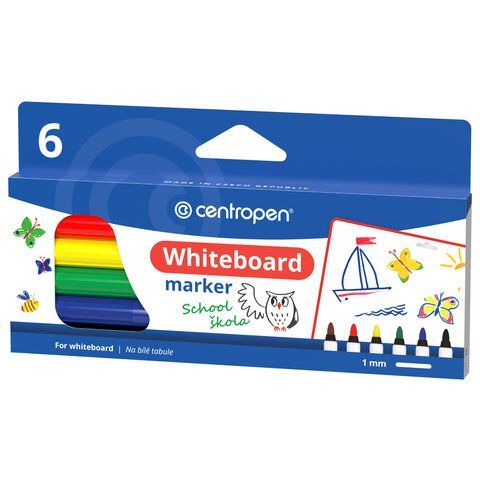 Маркеры стираемые для белой доски НАБОР 6 шт., 6 ЦВЕТОВ, CENTROPEN "Dry-Wipe", 1-2 мм, 2507/6, 525070601