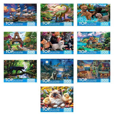 Пазл картонный 500 элементов АССОРТИ, 14 дизайнов, 330х480 мм, HATBER