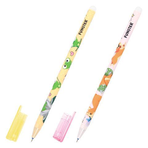 Ручка стираемая гелевая с принтом FUNSTER "CUTE ANIMALS", СИНЯЯ, корпус ассорти, игольчатый наконечник 0,5 мм, линия 0,35 мм, 144410