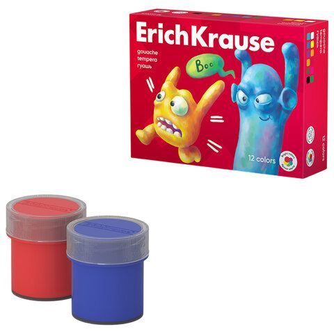 Гуашь ERICH KRAUSE "Jolly friends" 12 цветов по 20 мл, картонная упаковка, 61415