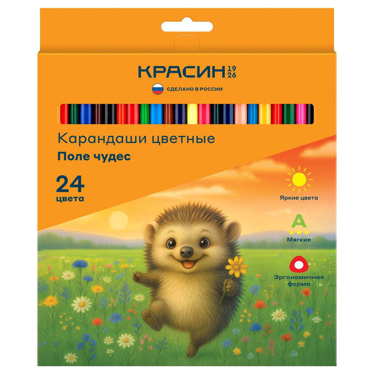Карандаши цветные Красин "Поле чудес", 24цв., трехгр., заточен., картон, европодвес