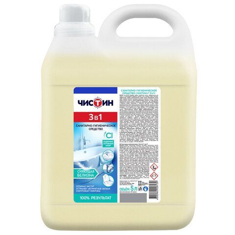 Средство для уборки туалета, 5 л, ЧИСТИН, 3 в 1, содержит активный хлор, 24957 