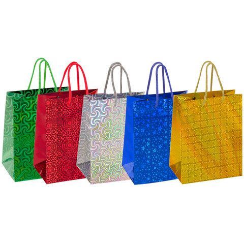 Пакет подарочный 23x18x10см (M) НАБОР 10шт, голография, ассорти 4 цвета, ЗОЛОТАЯ СКАЗ, 609733