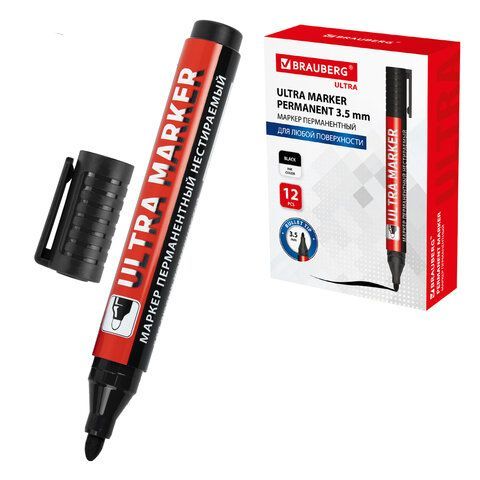 Маркер перманентный ULTRA MARKER, ЧЕРНЫЙ, 3,5 мм, с клипом, BRAUBERG, 152204