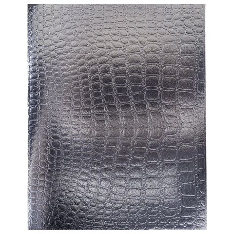 Тетрадь бумвинил А5 48 л., скоба, офсет №1, клетка, с полями, СЕРЕБРО, "Metallic", тиснение CROCO, HATBER, 071931, 48Т5бвВ1