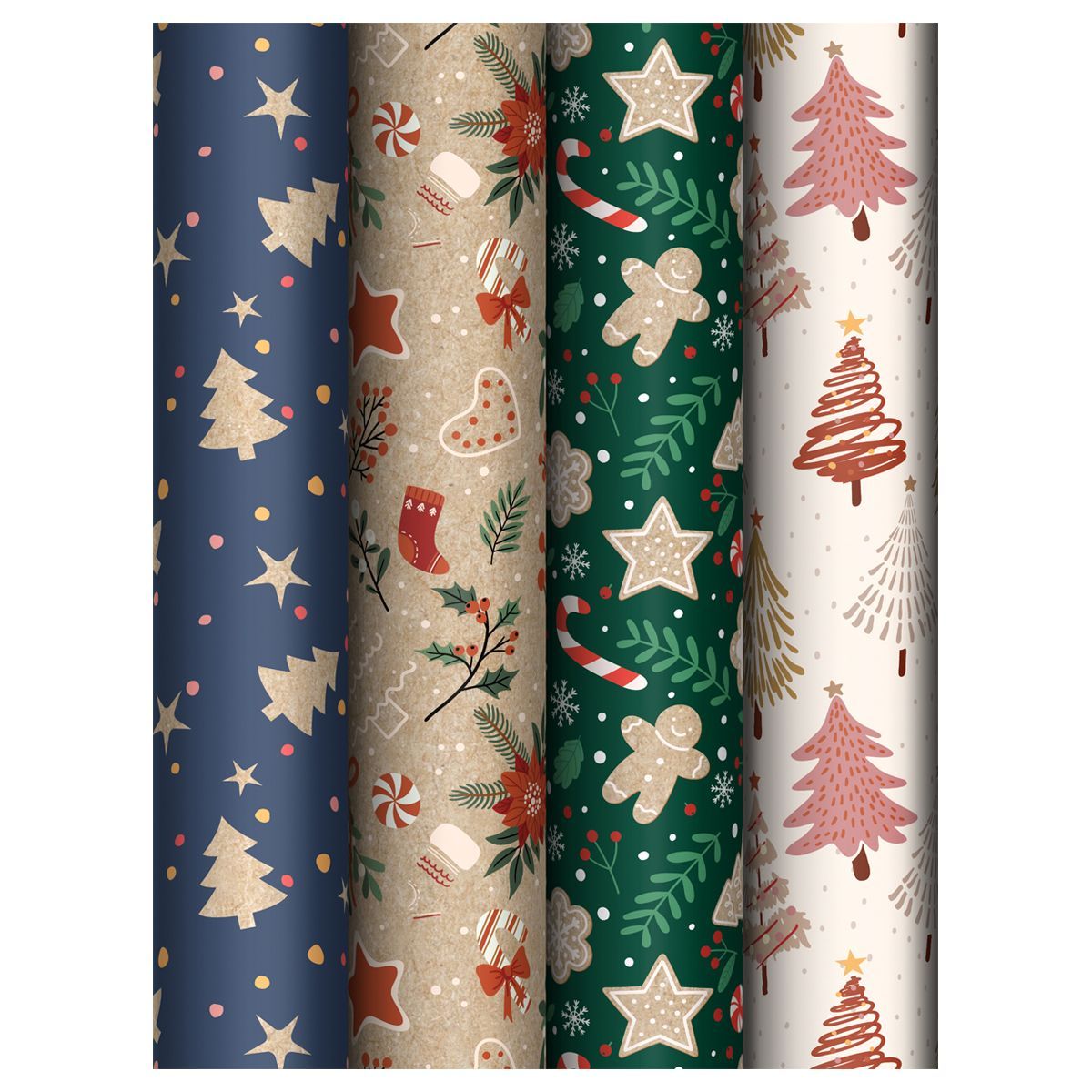 Упаковочная бумага глянц. 70*100см, MESHU "Ginger cookies", 70г/м2, ассорти 4 дизайна