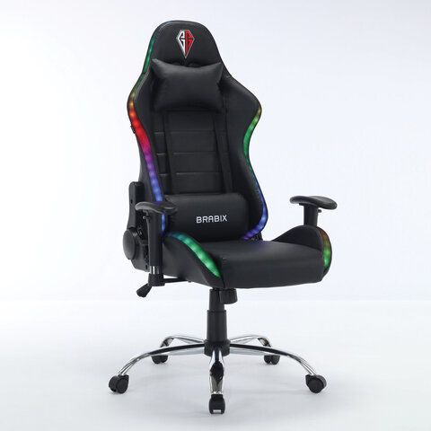 Кресло компьютерное BRABIX "Lumen GM-150 RGB", подсветка, две подушки, экокожа, черное, 532801 Кресло компьютерное BRABIX "Lumen GM-150 RGB", подсветка, две подушки, экокожа, черное, 532801
