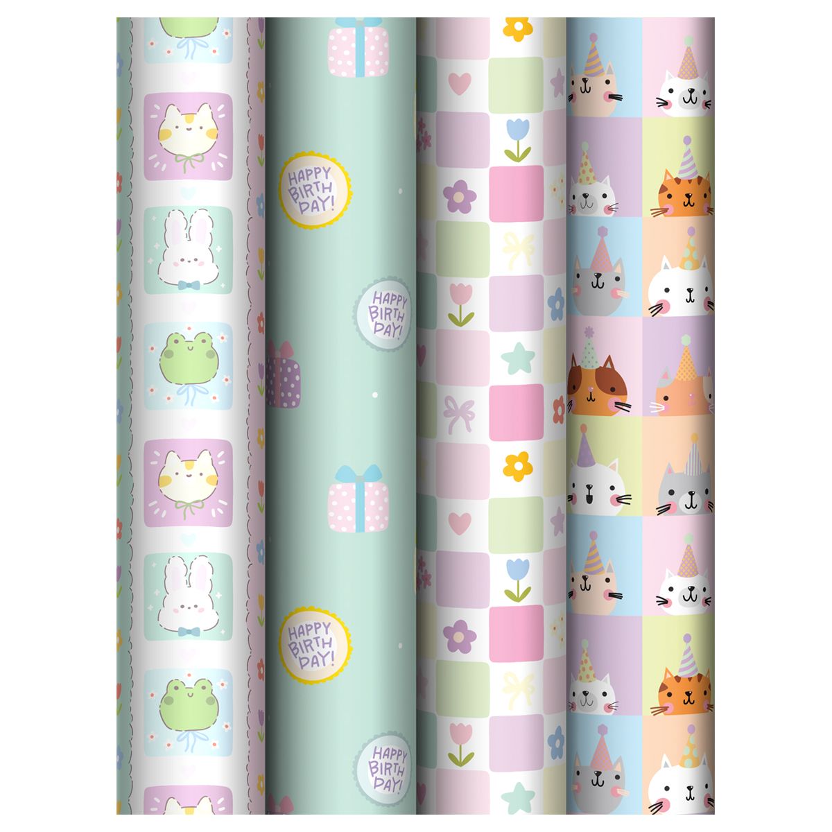 Упаковочная бумага глянц. 70*100см, MESHU "Cute party", 80г/м2, ассорти 4 дизайна