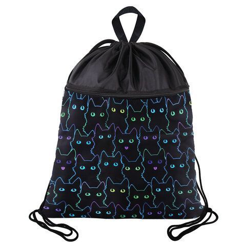 Мешок для обуви BRAUBERG БОЛЬШОЙ, с ручкой, карман на молнии, сетка, 49х41 см, "Cats", 271059