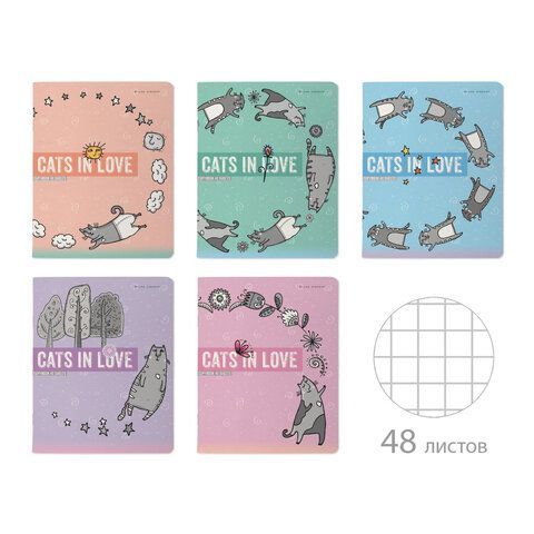 Тетрадь А5 48 л. BRUNO VISCONTI, скоба, клетка, Soft Touch, "CATS IN LOVE" (5 видов), 7-48-1230