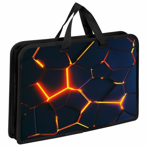 Папка на молнии с ручками ЮНЛАНДИЯ А4, 1 отделение, пластик, ширина 45 мм, "Volcano split", 273358