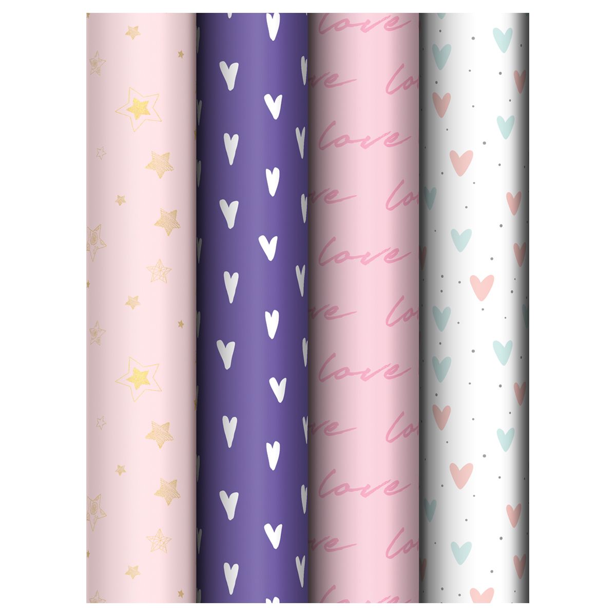 Упаковочная бумага глянц. 70*100см, MESHU "Love pattern", 80г/м2, ассорти 4 дизайна